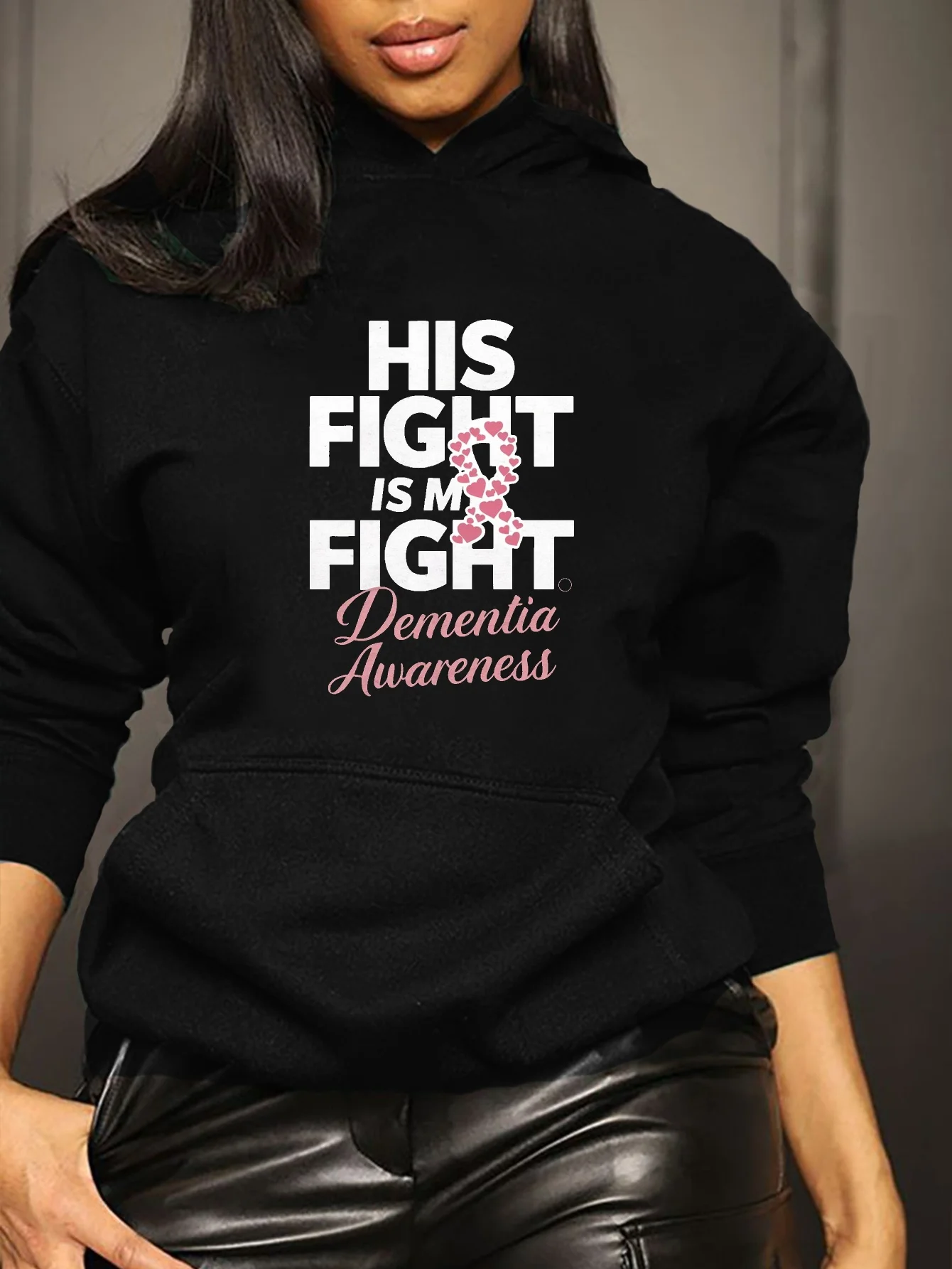 

Его битва – это моя битва. Женская толстовка с капюшоном Dementia-awareness - повседневный пуловер, деменция-опорная одежда.