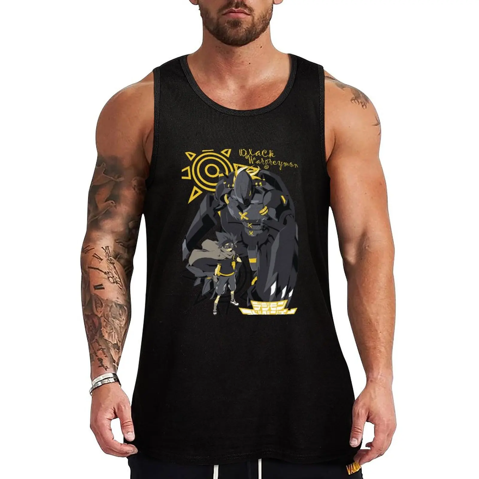 Camiseta sin mangas negra Wargreymon, camiseta sin mangas para el trabajo diario, camiseta informal sin mangas