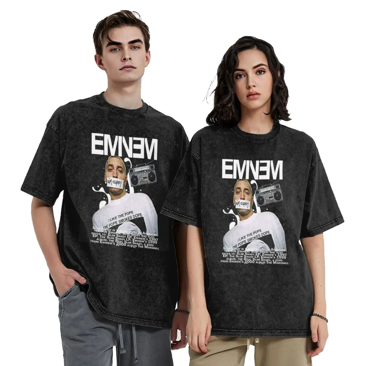 

Eminem Slim Shady Music Rap Хип-Хоп Футболки с короткими рукавами Стираные топы Футболки Уличная футболка Повседневная для мужчин и женщин