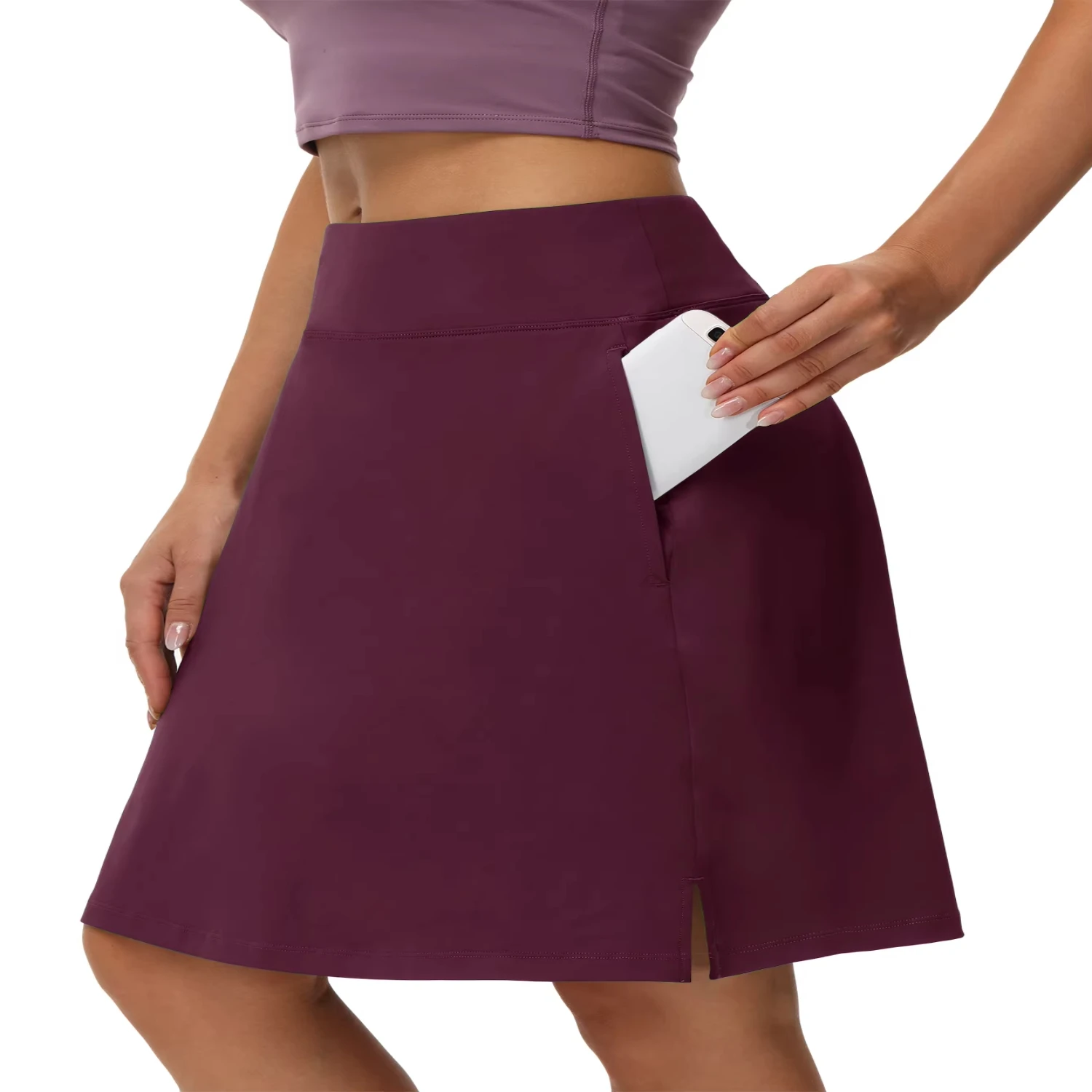 Knee Length Skorts  Woman 4 Pockets High Waisted Women's Tennis Golf Skirts Long Athletic Skirt with Shorts