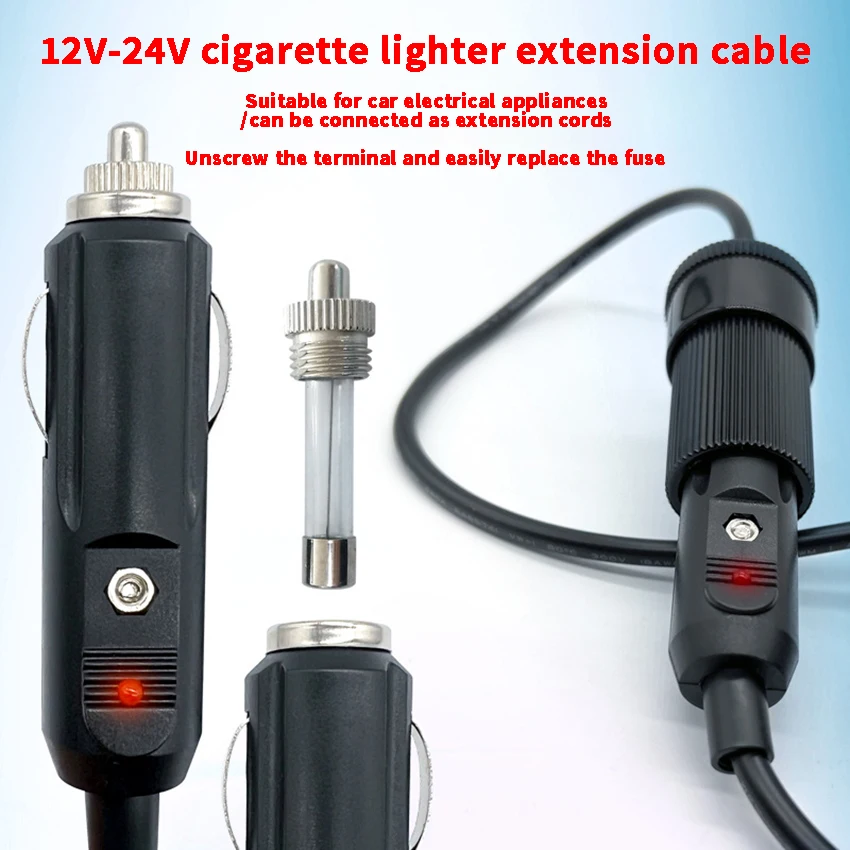 

1pcs 12-24V Car Cigarette Lighter Socket Extension Cord Cable 2/5M Male Plug To Female Socket Extension Cable Car Interior