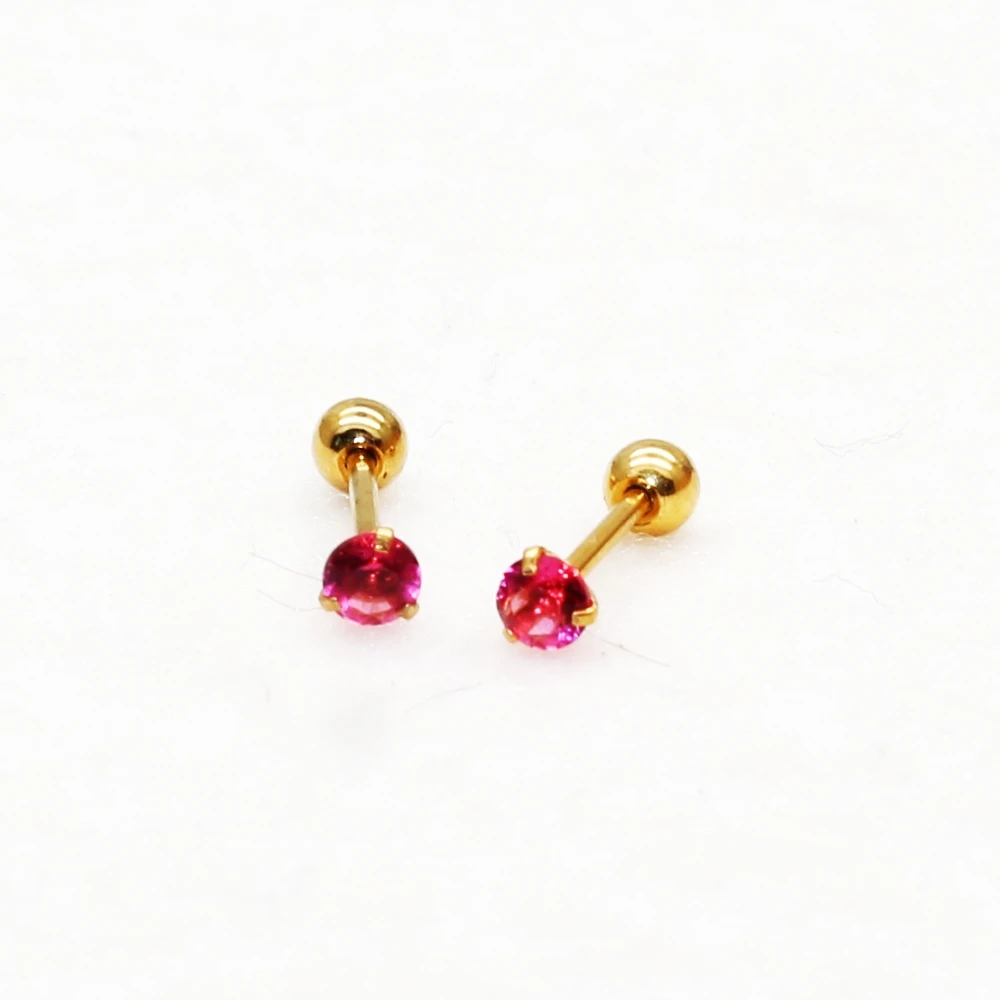 Minimalist  Hypoallergenic Round Hot Pink Glass 20G Rotating Sleep Stud Earrings Stainless Steel For Women Gift