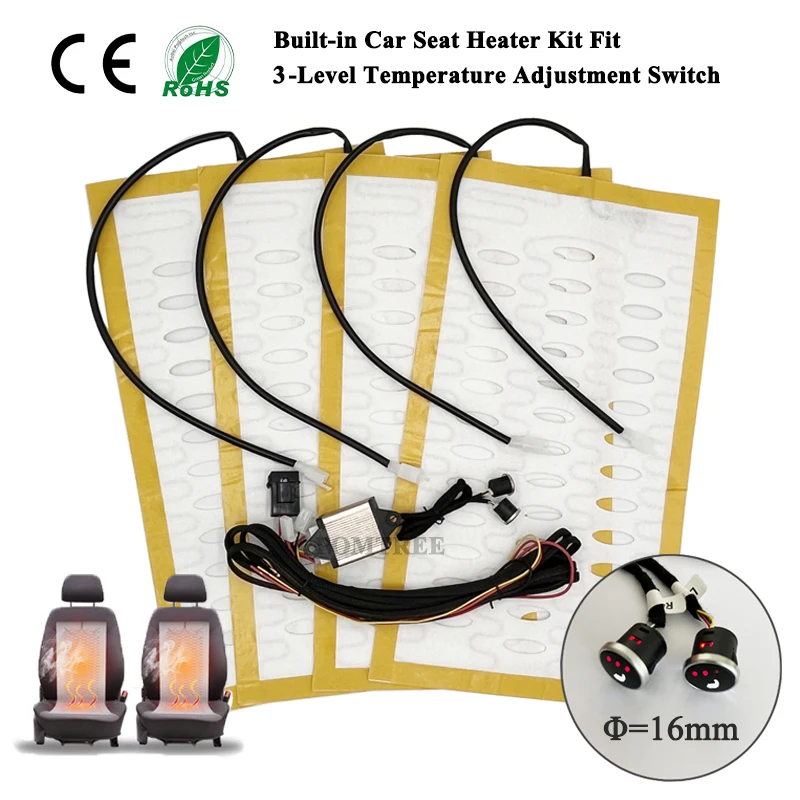 Universal Built-In Car Seat Heater 12V Alloy Wire Heating Heat Pads 3-Level Dual Round Control Switch System With Harness