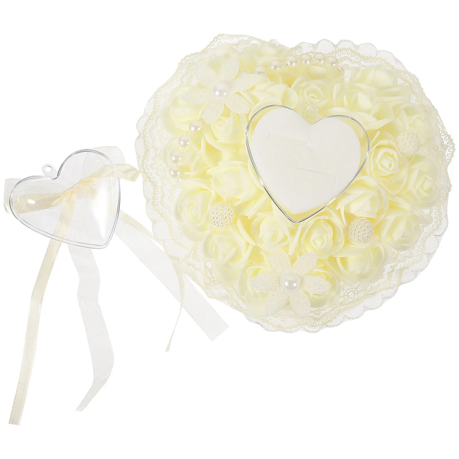 

Heart Shaped Lace Ring Pillow for Wedding Party Decoration Portable Easy to Hold Romantic Atmosphere Wedding Supplies