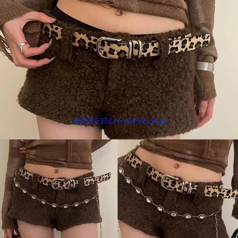 

E21F Modern Skinny Belt Jeans Waistband Snakeskin Leopard Print Belt Waistband for Street Player Country Girls