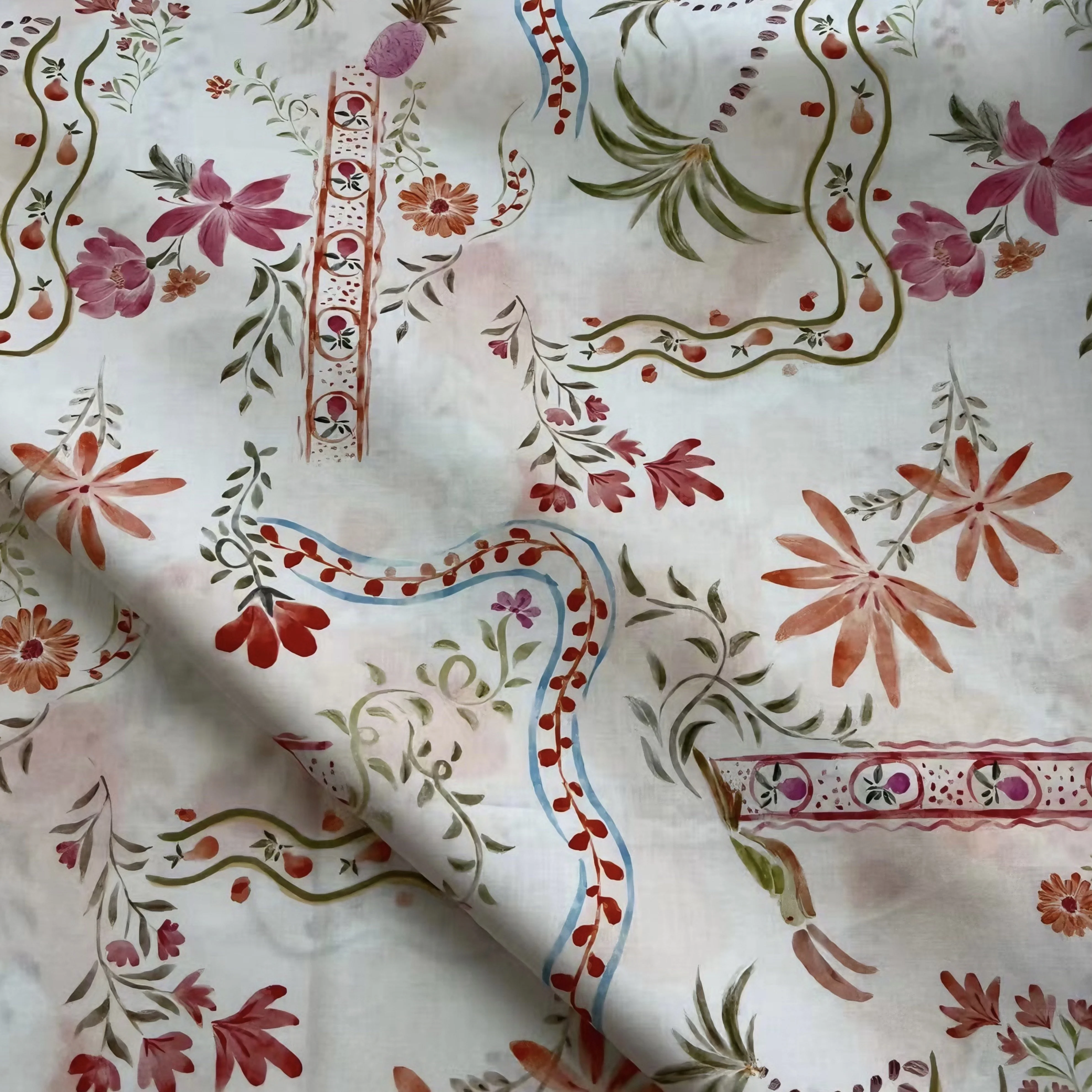 

Cotton Digital Print Fabric with Colorful and Intricate Flower Vine Prints Great for Apparel Making Quilting Handmade Creations