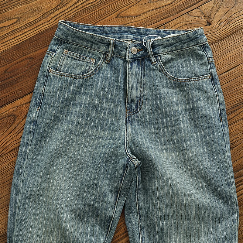 

Тяжелые джинсовые джинсы, мужские винтажные свободные прямые длинные джинсы с завышенной талией Faion Urban Sle, повседневные всесезонные джинсы