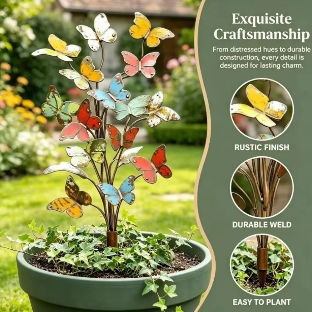 2D Flat Butterfly Garden Stake Decorative Metal Butterfly Yard Stake Colorful Butterfly Shape Decorative Yard Sign