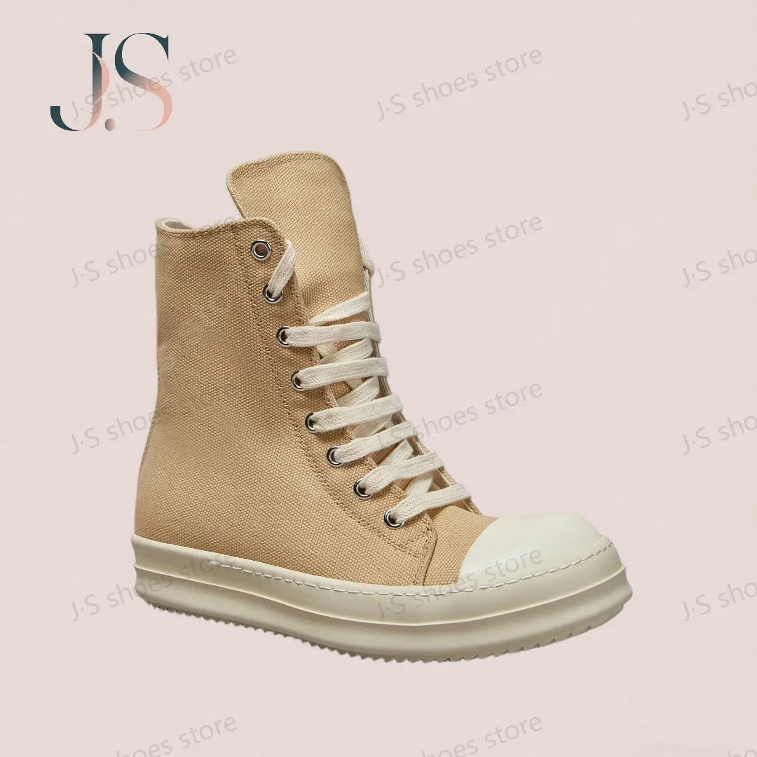 

Ro Classic Sneakers Apricot Canvas Men Casual Shoes Women Sneaker High Top Shoe Ankle Boot Luxury Lace Up ZIP Thick Sole Boots