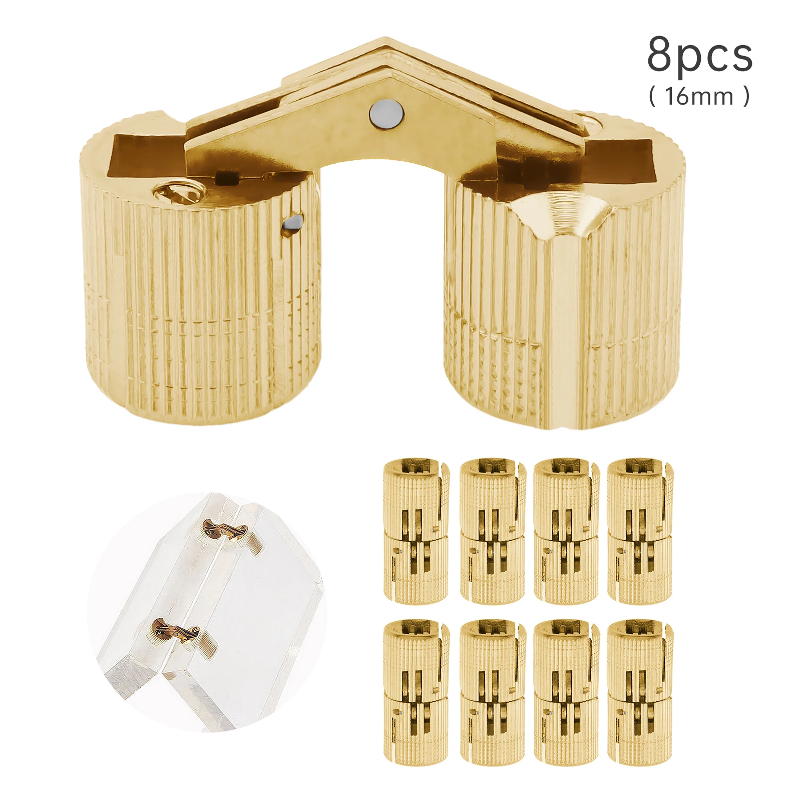 8pcs 16mm Hidden Barrel Hinges for DIY Jewelry Box / Invisible Doors / Cabinets with 180 Degree Opening Angle, Furniture Hinges