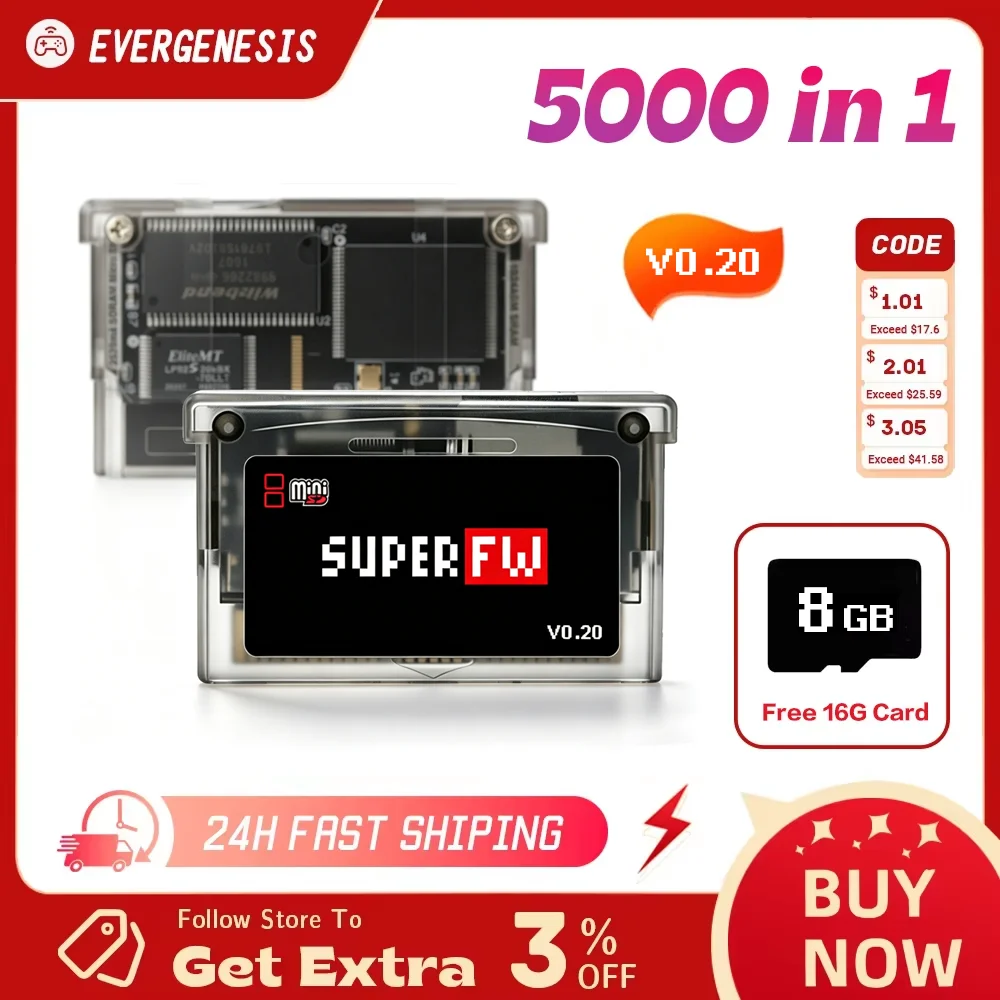 SCFW V2.0 Flash Cart for Game Boy Advance 5000+ Retro Games 1M Flash Card Compatible GBA GBC GB NES NDS NDSL Handheld 8G TF Card