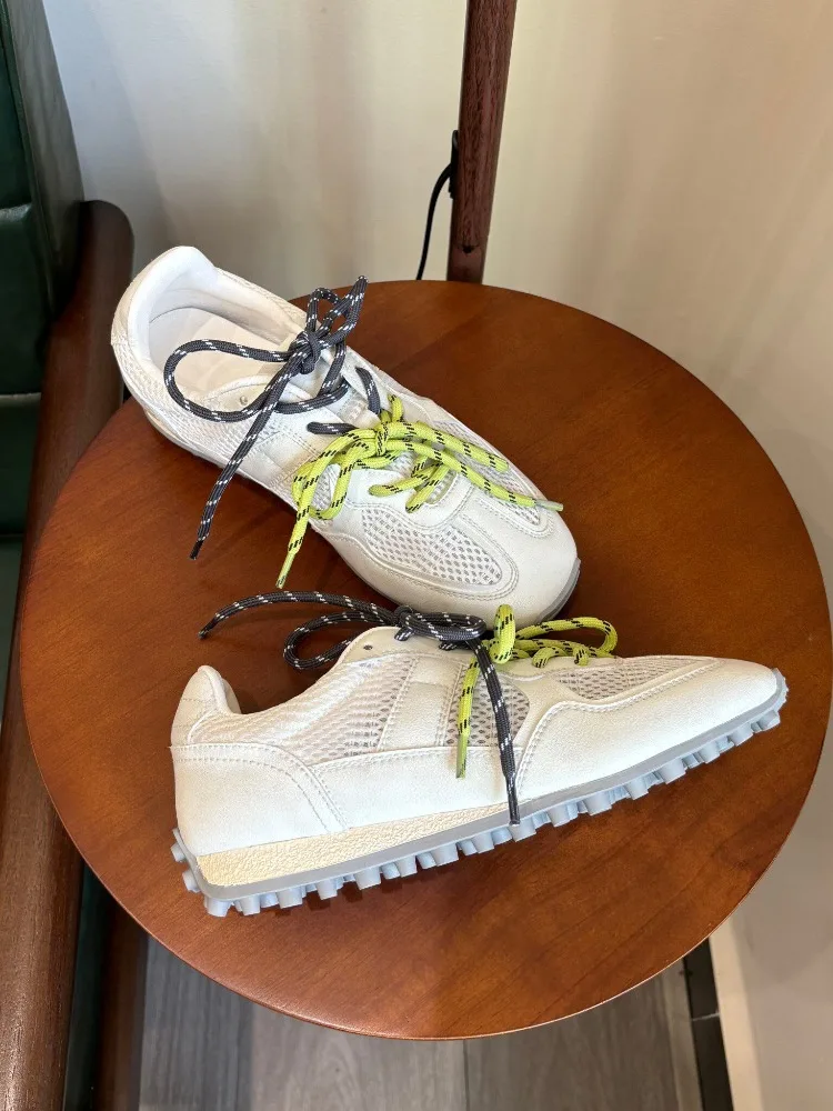Breathable Cowhide Mesh Training Shoes Women Sneakers Fashion Double Shoe Lace Soft-Sole Casual Skate Shoes