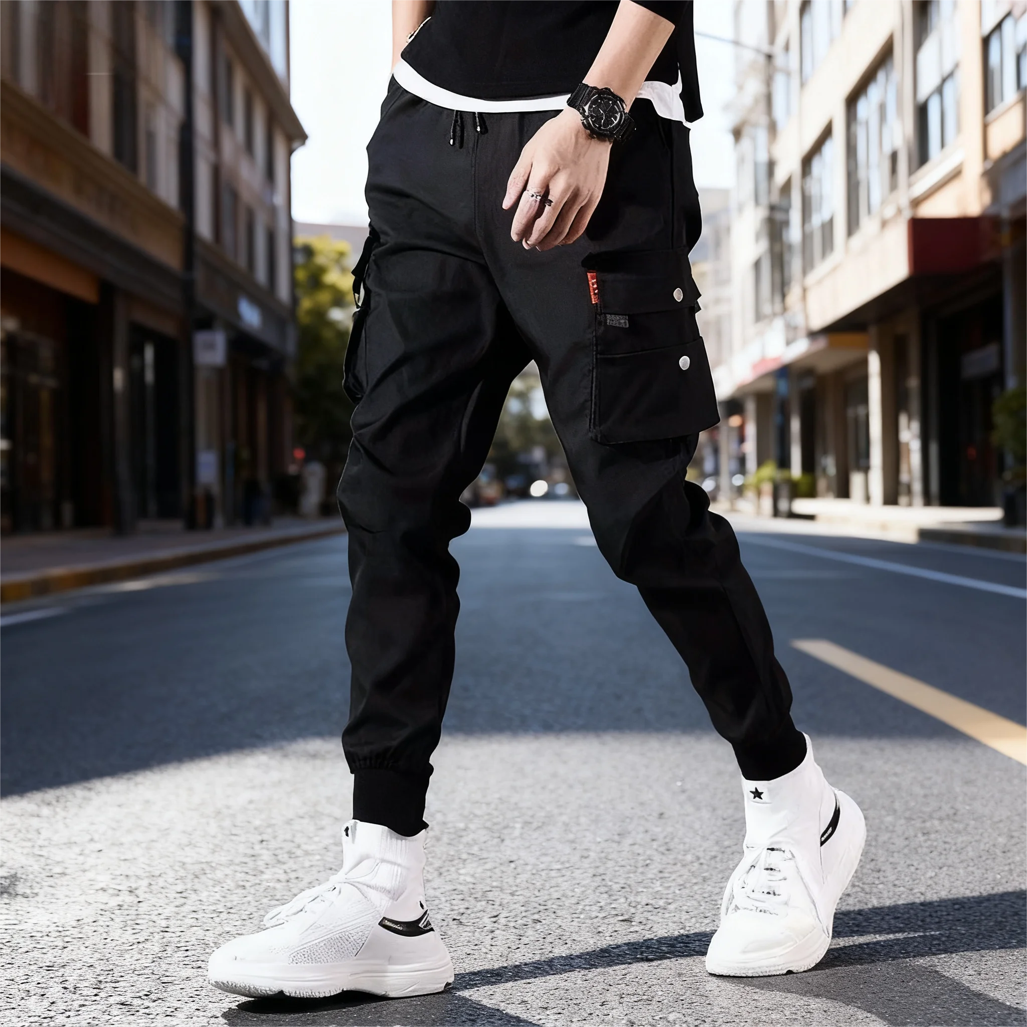 2025 New Trendy Solid Color Pants, Multi Flap Pocket Men's Cargo Pants, Loose C… - Image 5