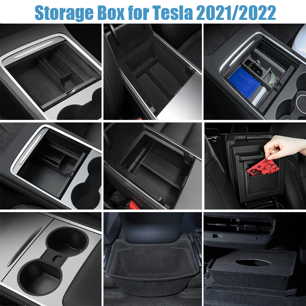 Auto Opbergdoos Voor Tesla 2023 Model Y 2024 Model 3 Middenarmsteun Verborgen Doos Bekerhouder Console Organizer Autobox Accessoires