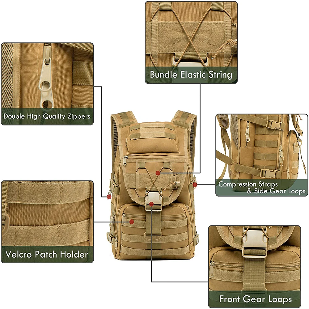 35L Large-capacity Tactical Military Backpack Molle Bug Bag Laptop Rucksack Outdoor Sports Backpack Hiking Camping Assault Pack