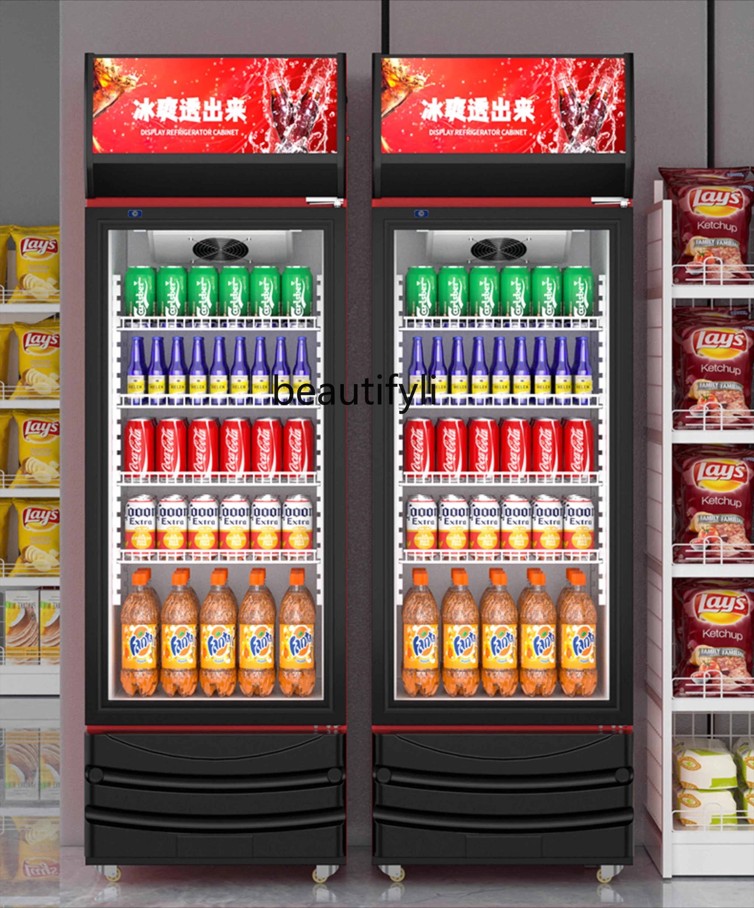 

Refrigerated Display Beverage Cabinet Commercial Freezer Vertical Refrigerator Cold Beverage Supermarket