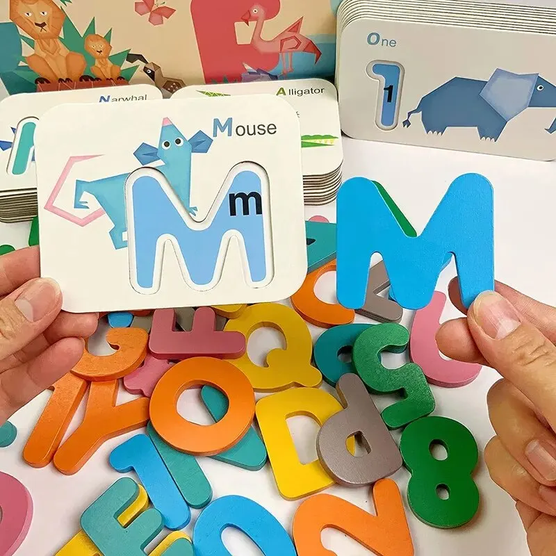 Montessori Alphabet Numbers Flash Cards for Kids 3-6 Years ABC Learning Toys Wooden Letters Numbers Preschool Educational Toys