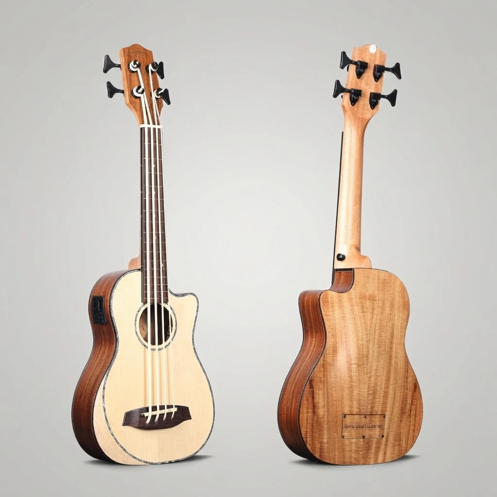U-Bass Acoustic Electric, Fretless Fingerboard, Cutaway Body, Natural Top Dark Back, 4 Strings, Black Tuners, EQ for Beginners