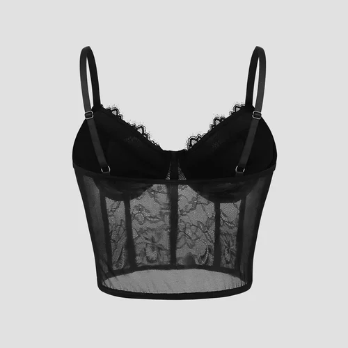 Imagen 2 del producto Top Corto de Mujer, Sexy, Semitransparente, de Malla, con Push-Up, Estilo Corsé, para Fiesta, Club, Lencería Elegante