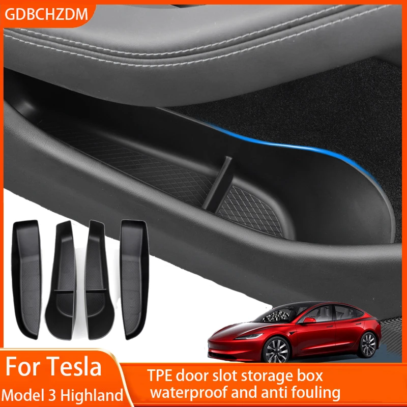 

For Tesla Model 3 Highland 2024 Car Door Side Storage Box Front Rear Side TPE Door Storage Organizer Tray Interior Accessories