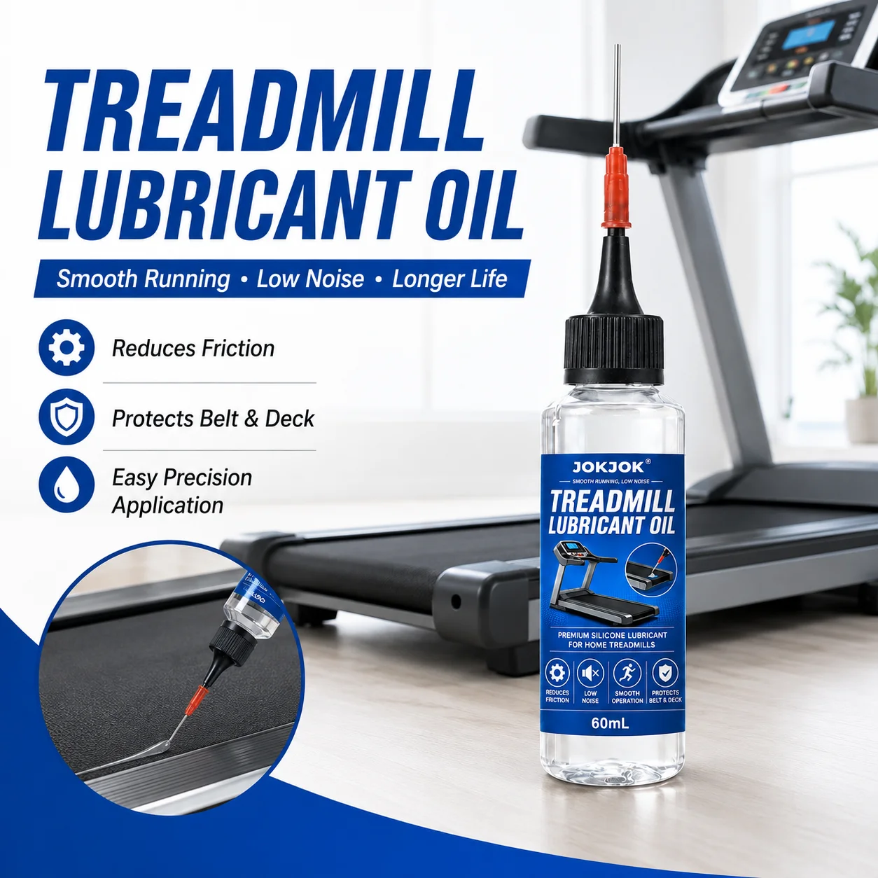 JOKJOK Treadmill Oil Precision Applicator For Running Belt Maintenance Low Noise Anti Wear Lubricant For Home Gym Equipment 60ML