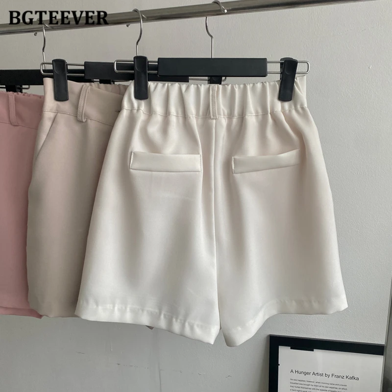 BGTEEVER Stylish Summer Loose Female 2 Pieces Blazer Set Short Sleeve Single-breasted Suit Jackets & High Waist Wide Leg Shorts