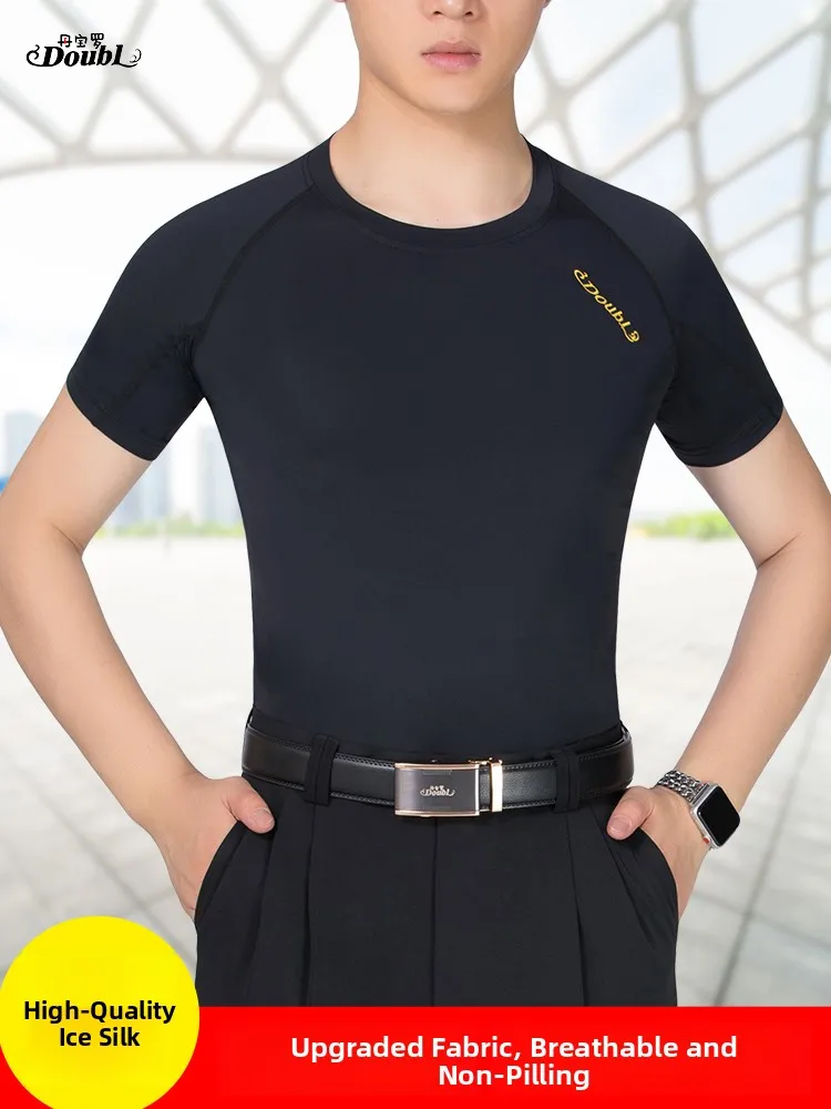 men's-square-dance-clothing-short-sleeve-ice-silk-t-shirt-round-neck-social-dance-modern-dance-costume-slim-fit-dancewear