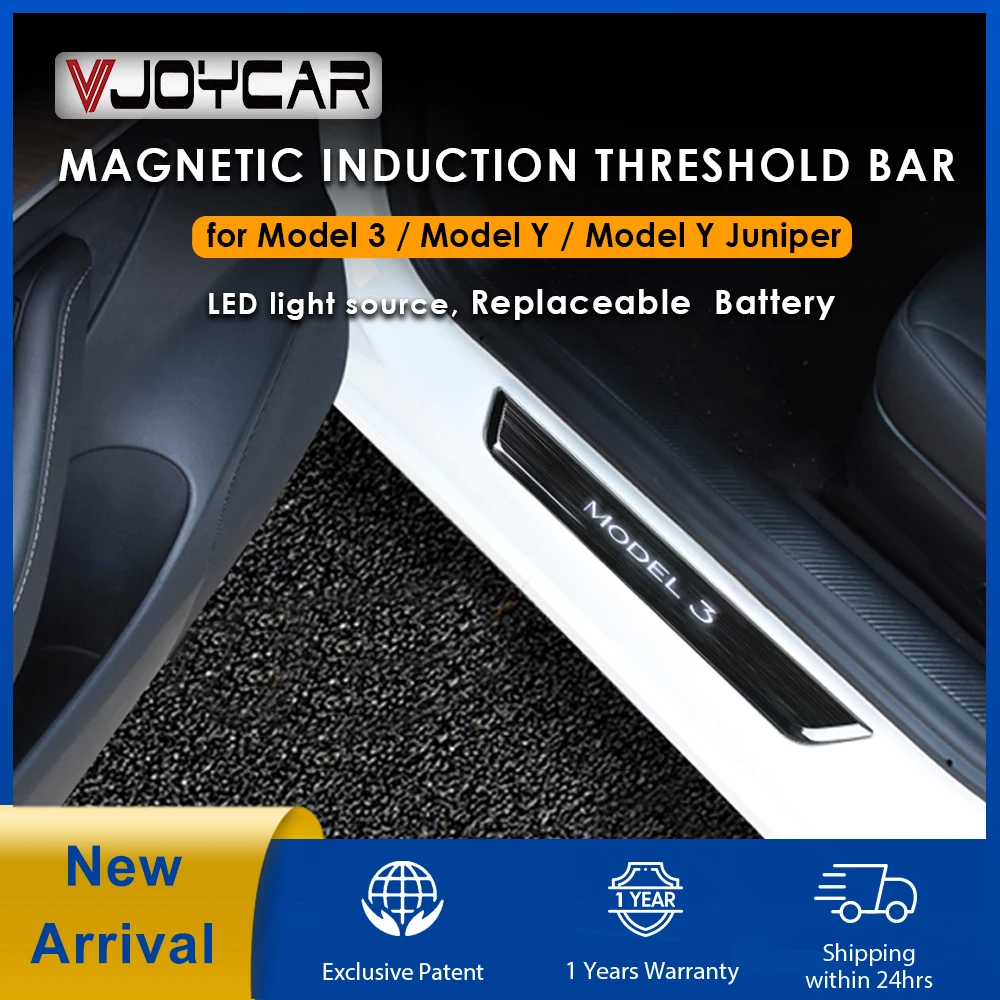 

Защитные накладки на пороги для Tesla Model Y (4 шт.), беспроводные магнитные светодиодные накладки на педали для Model Y Juniper и Model 3, аксессуары для автомобилей Tesla