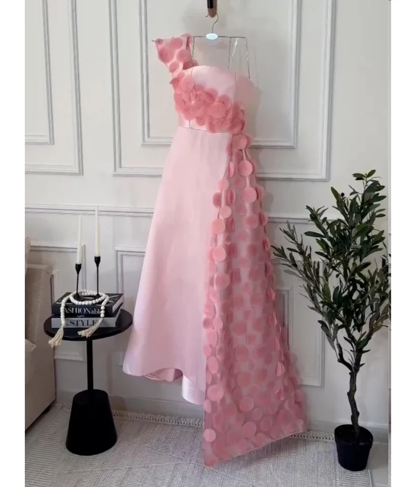 

Customized Graceful Satin A-Line One Shoulder Appliques Evening Dress New fashion Sleeveless Floor Length فساتين سهرة