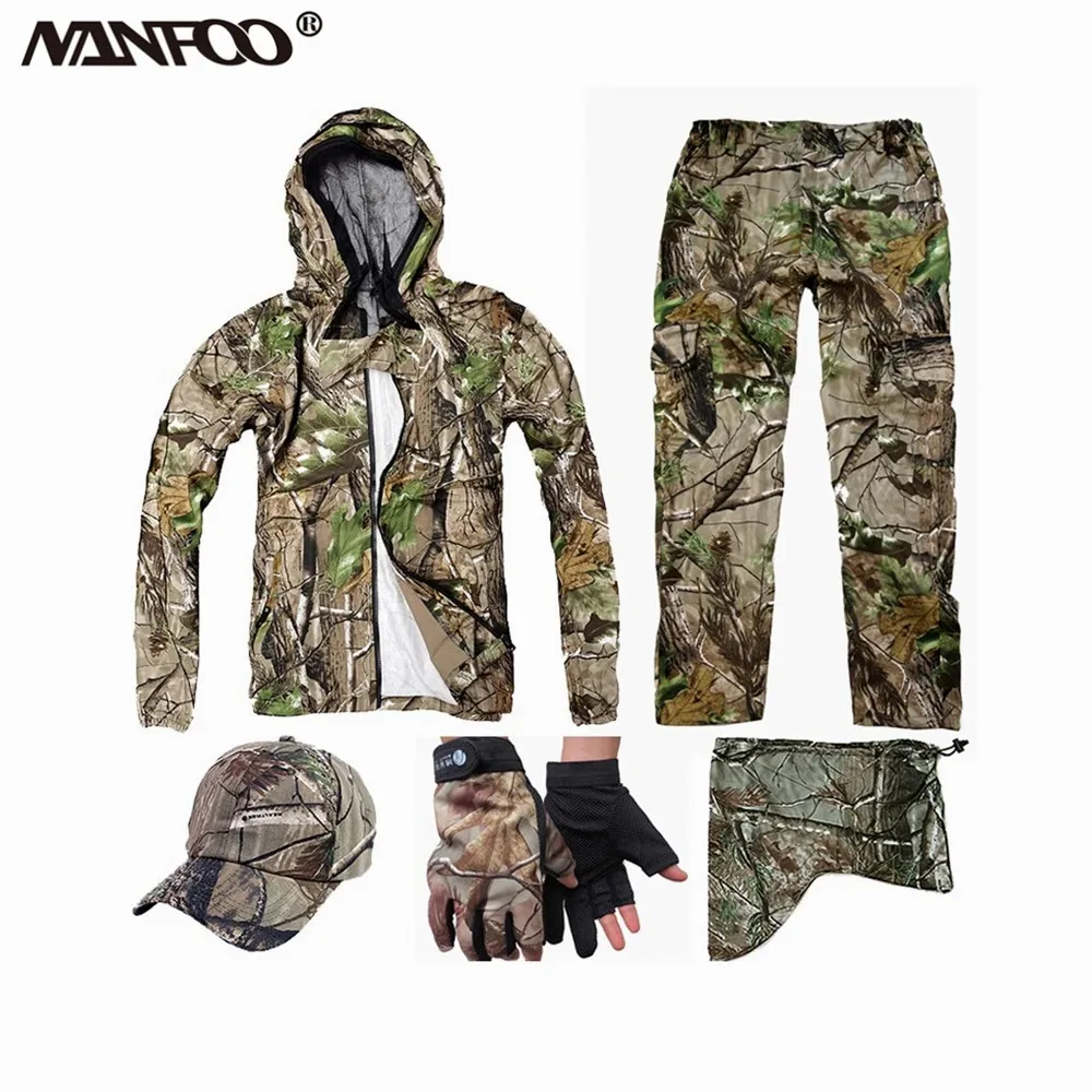 

NEW Spring Autumn Bionic Camouflage Hunting Suit Breathable Anti-Mosquito Fishing Hooded Jacket Pants Jungle Sports Ghillie Suit