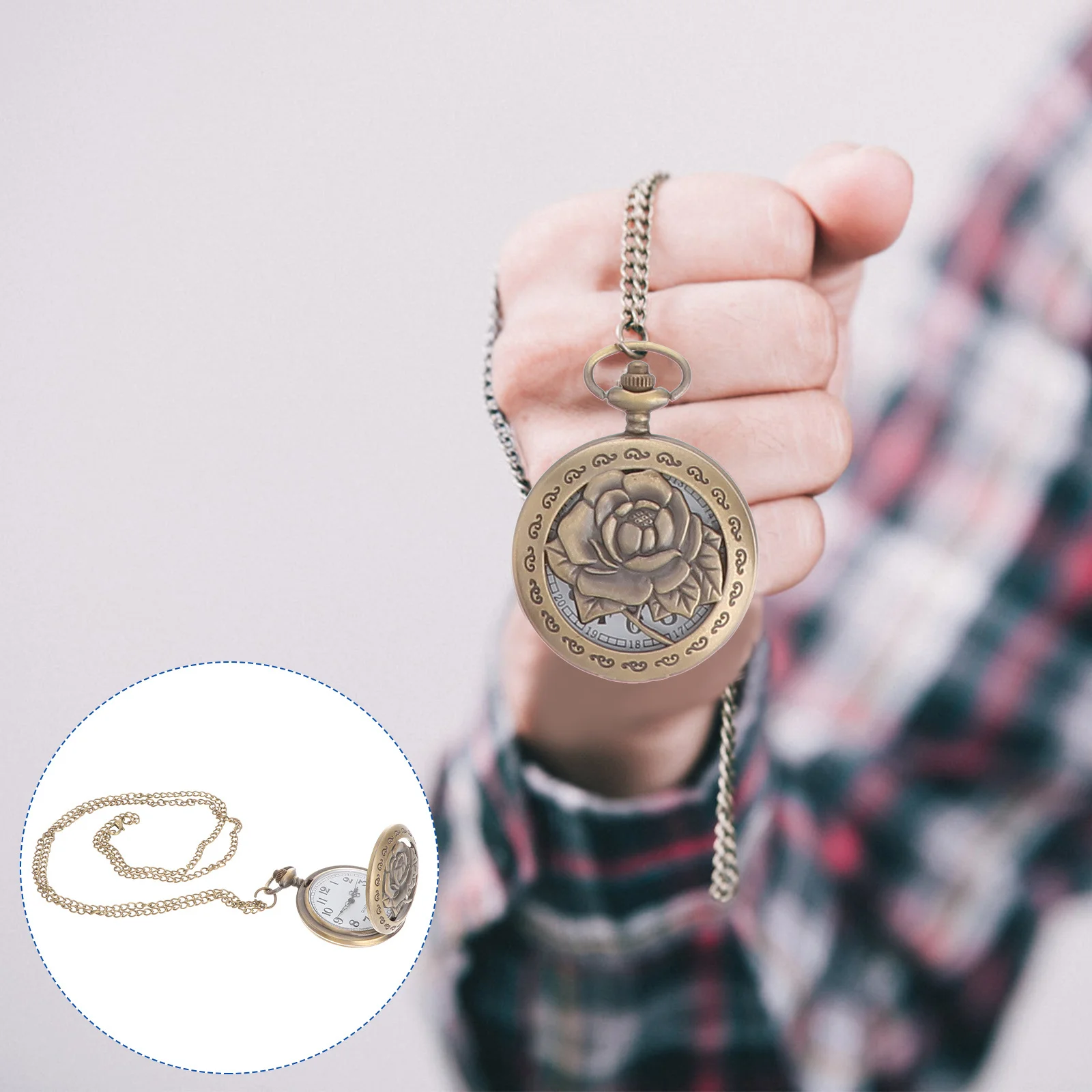 

1Pcs Vintage Rose Flower Pattern Pocket Watch Retro Hanging Necklace Quartz Movement Pendant Unisex Hanging Pocket Watch
