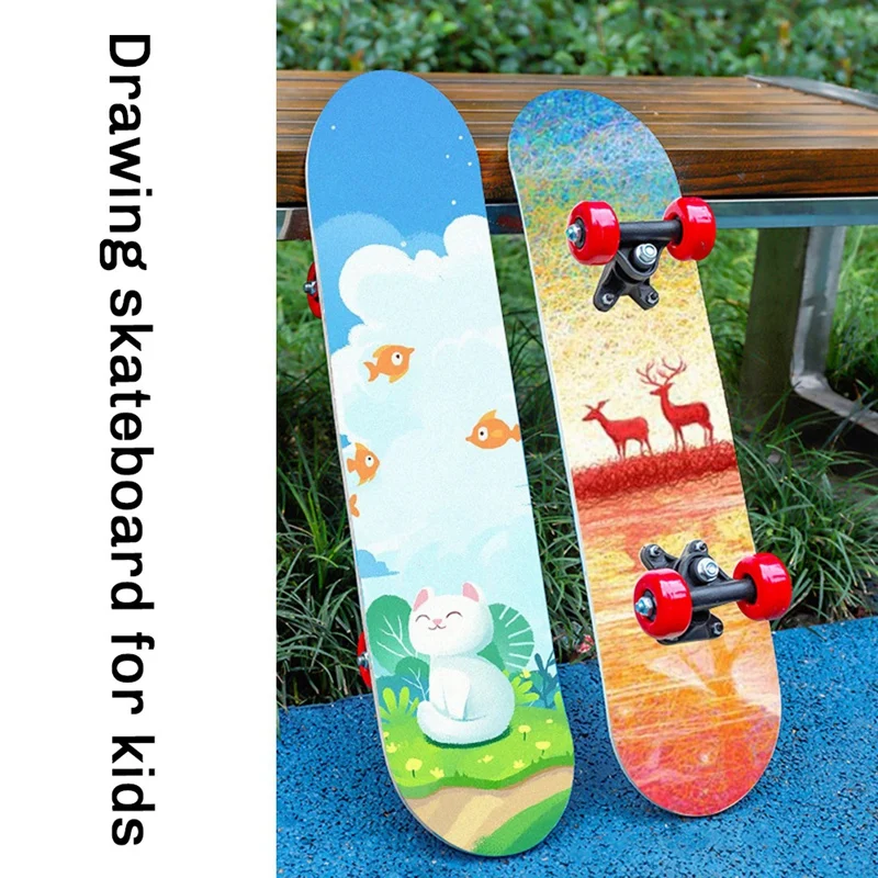 Papan Skate 58.5Cm, Skateboard Deck Maple papan seluncur kosong dewasa anak-anak DIY papan dekorasi dicat tangan Rocker ganda tahan lama