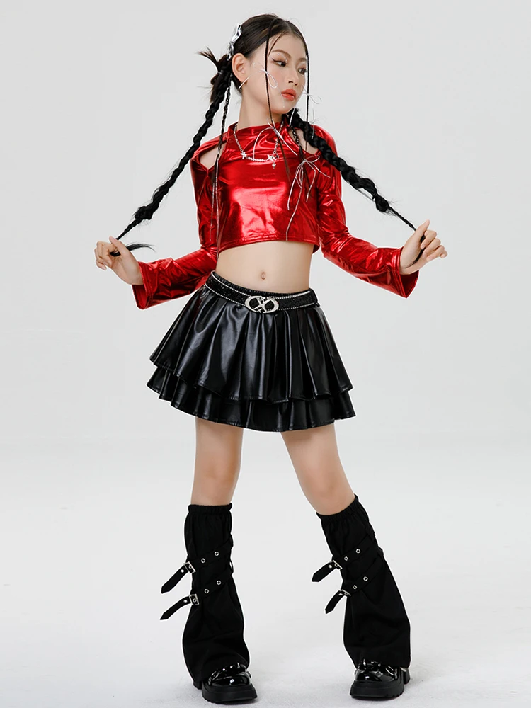 Costumes de danse jazz pour enfants, ensemble de compétition de phtaline K POP, tenues d'anterie de rue Hip Hop, ensemble de défilé, rouge, Y2K, XH1698, nouveau