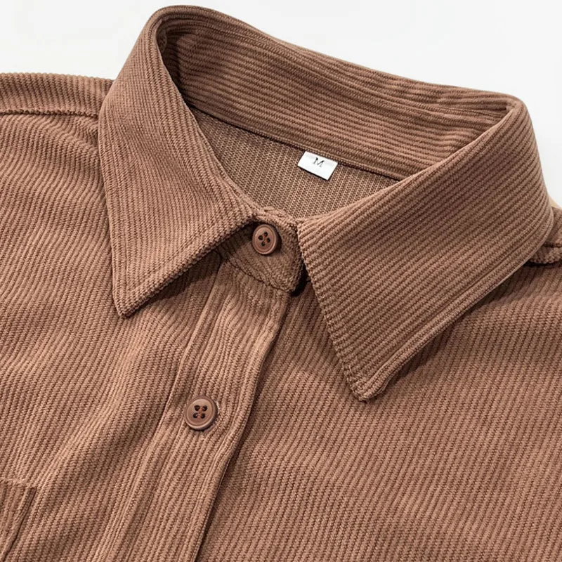 Men's Casual Long Sleeve Shirt Autumn Winter Loose Corduroy Layered Button Down Outerwear Shirt with Chest Pocket