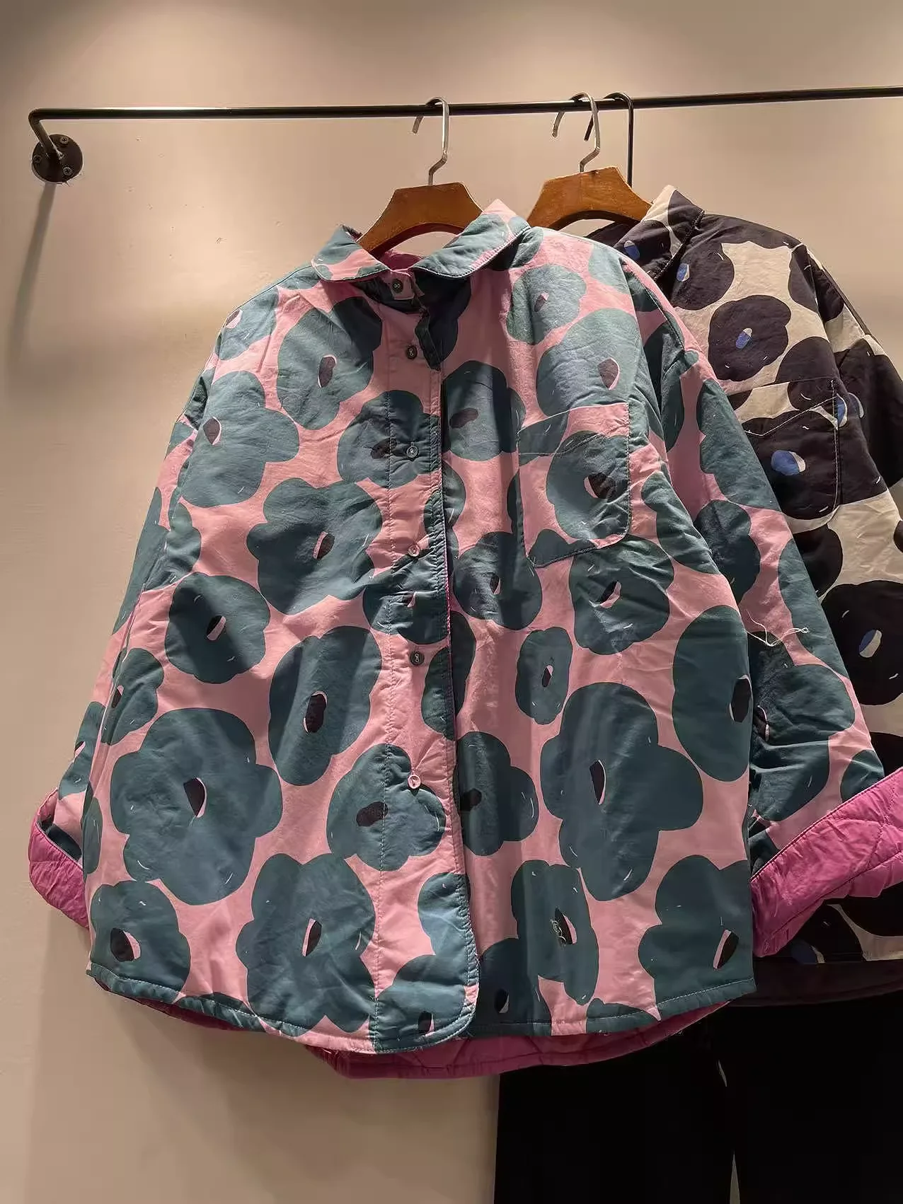 

Bust 122cm plus size women clothing original floral cotton padded shirt jacket for women loose warm padded jacket coat