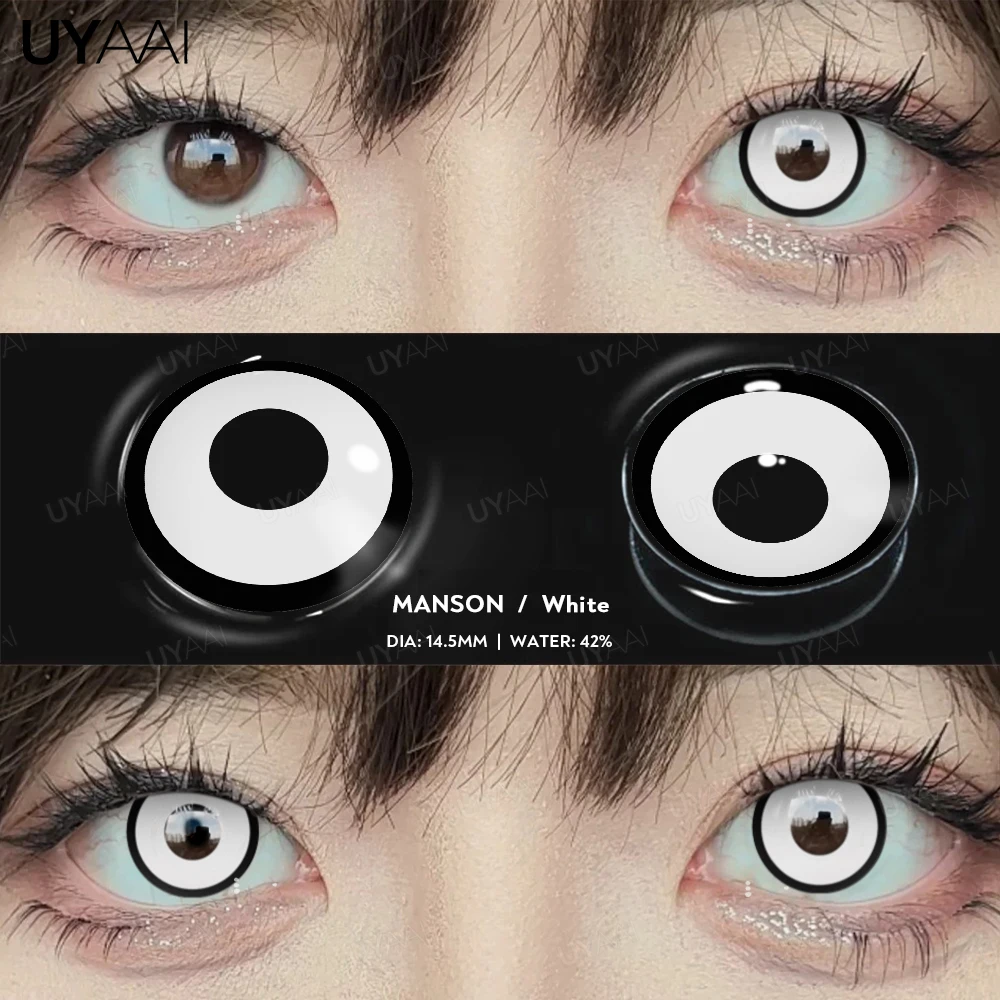 UYAAI Cosplay Weiße Linsen Halloween Farbkontaktlinsen Verrückte weiße Augenlinsen Anime Schwarze Make-up-Linsen Vampirrote Linsen – Detail 9