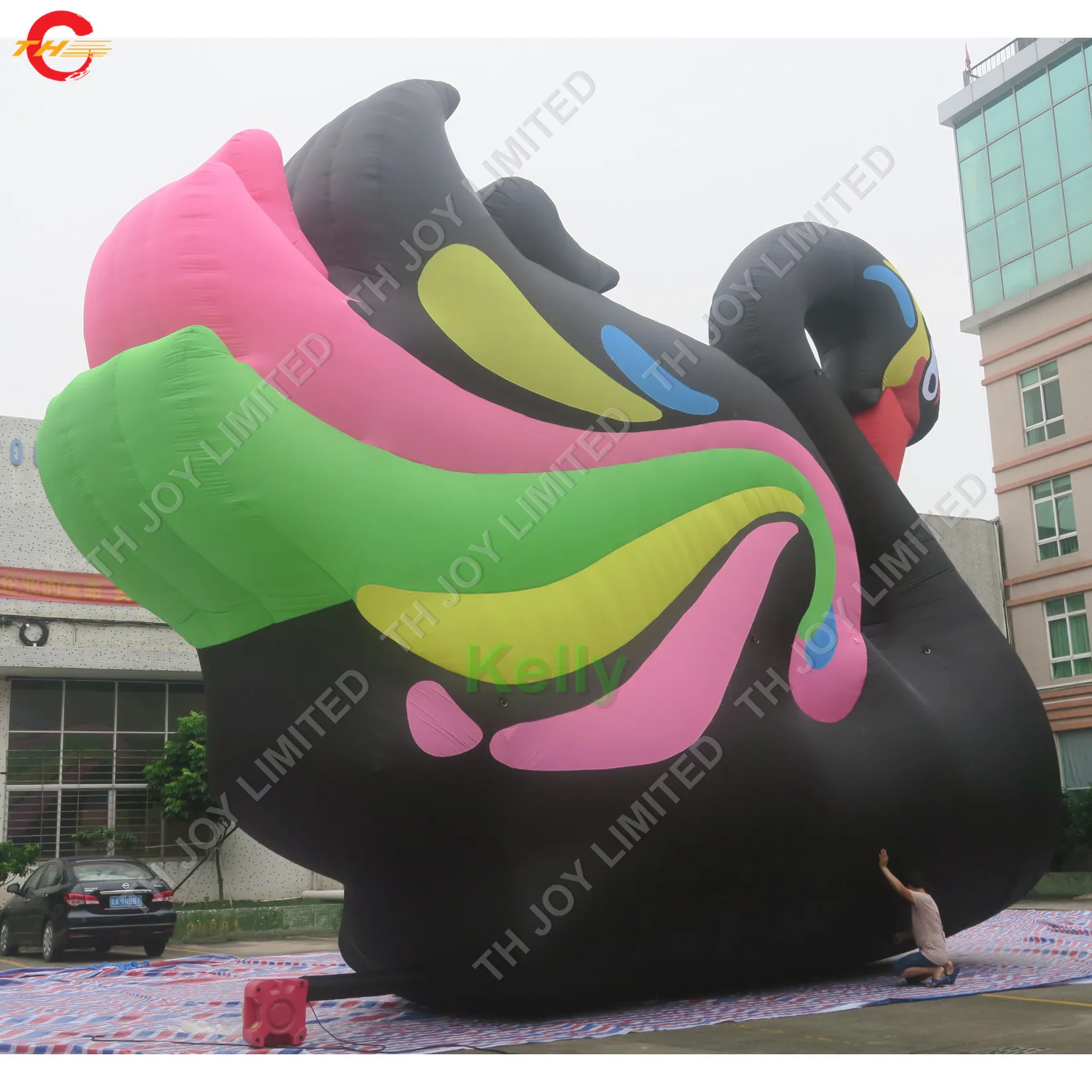 Free Door Ship 8mH Black Inflatable Goose Inflatable Swan Replica Cartoon Character for Outdoor Advertising