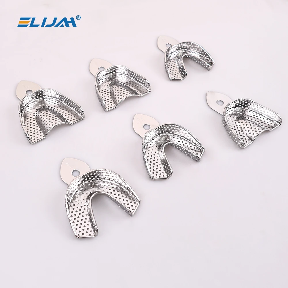 Autoclavable Dental Stainless Steel Impression Tray with Holes Upper Lower Teeth Holder Dental Impression Buckets Dental Tools