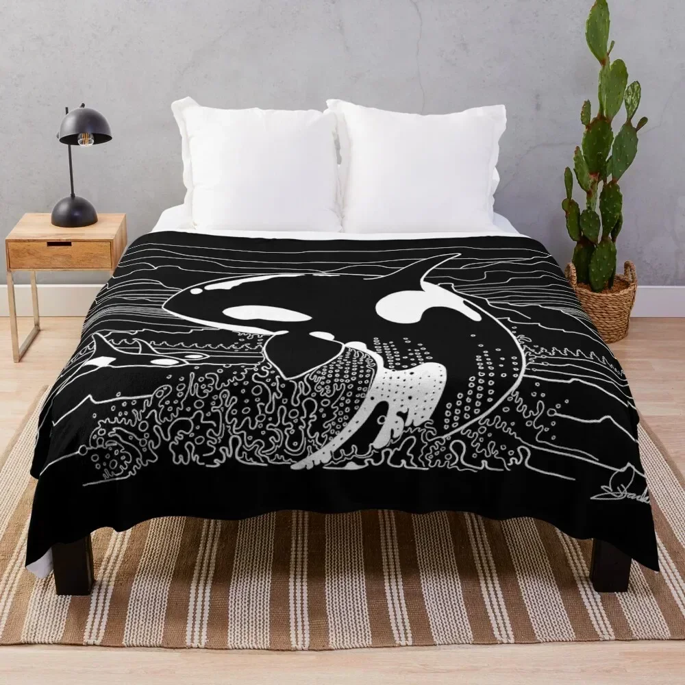 

Orca; White on Black Throw Blanket Stylish Couch Blanket for Home Living Room