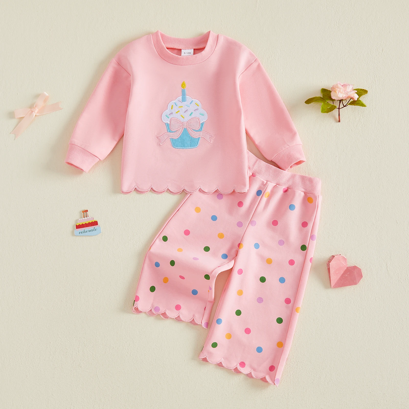 Infant Baby Girl Birthday Outfit Long Sleeve Sweatshirt and Wide Leg Pants Set