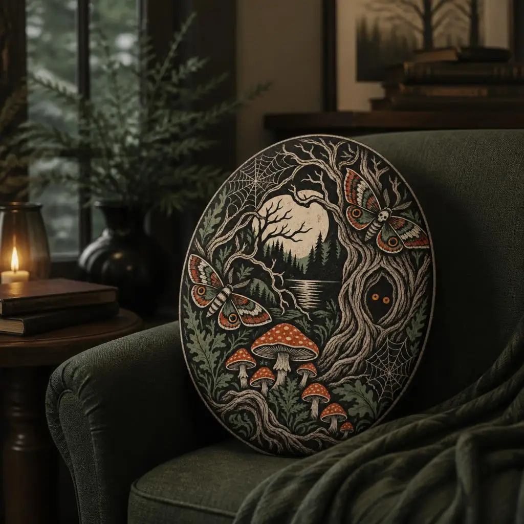 Gothic Death Moth Shaped Pillow Dark Forest Mushroom Cushion Woodland Throw Pillow Stuffed Sofa Home Decor Moon Accent Gift