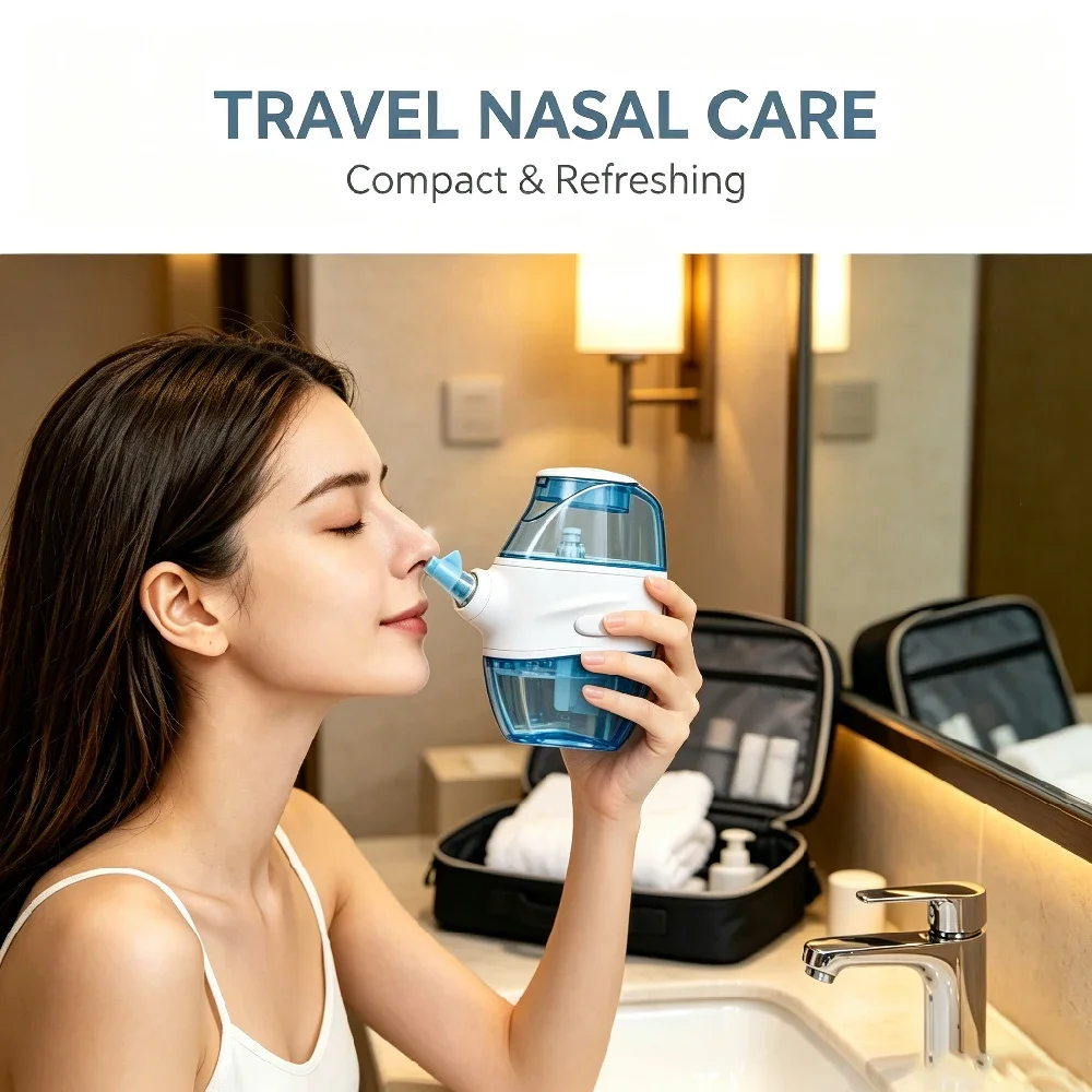 1Pcs Automatic Nasal Irrigation System, Portable Electric Nasal Rinse Kit with Double Nozzle for Daily Nasal Cleansing