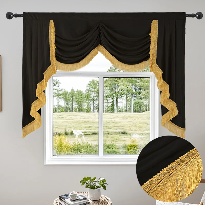 European Velvet Window Curtain Swag Tassel Lace Light Filtering Rod Pocket Curtain Wedding Banquet Party Bedroom Decor