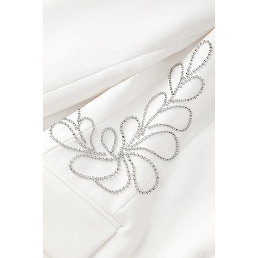 سترة نسائية بيضاء بحجر الراين وحفلات الزهور الرسمية #3