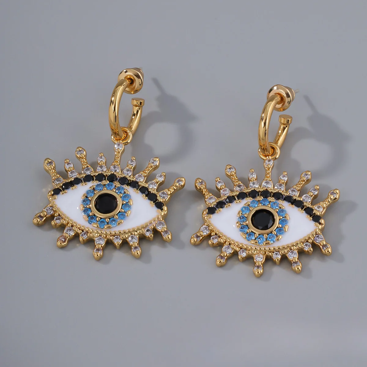 The Middle Ancient Times Style Gold Color Inlaid Multicolored Zircon Devil's Eye Earring UNISEX Punk Hip Hop Happy Party Earring