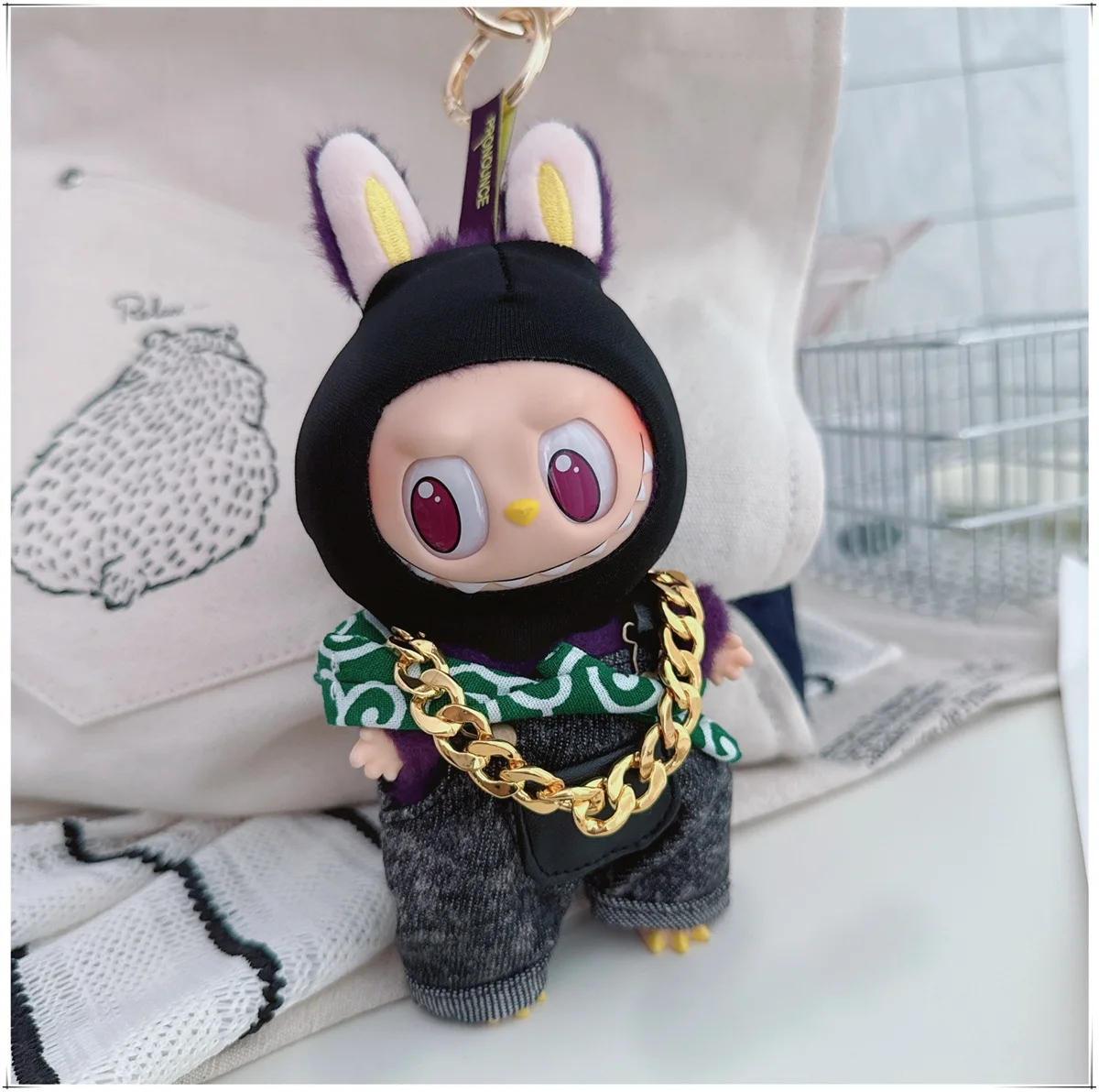 LABUBU เสื้อผ้า Night Role-Play AS the Black-headed Bag Thief,LABUBU อุปกรณ์เสริม,อินเทรนด์กางเกง DIY อุปกรณ์ชุดไม่มีตุ๊กตา