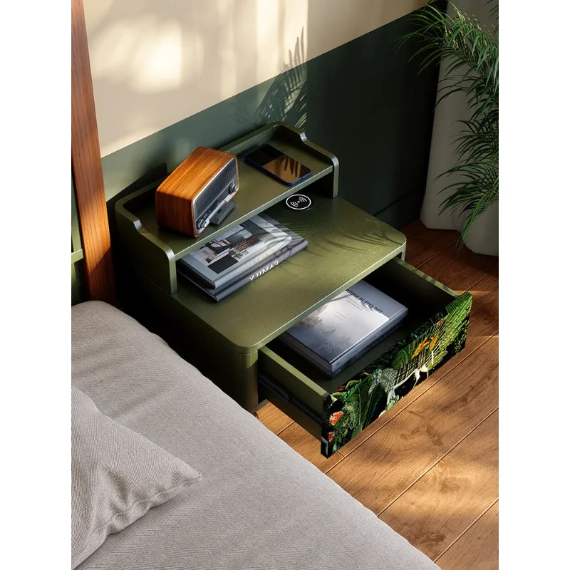 Medieval solid wood bedside table Master bedroom French retro bedside storage cabinet