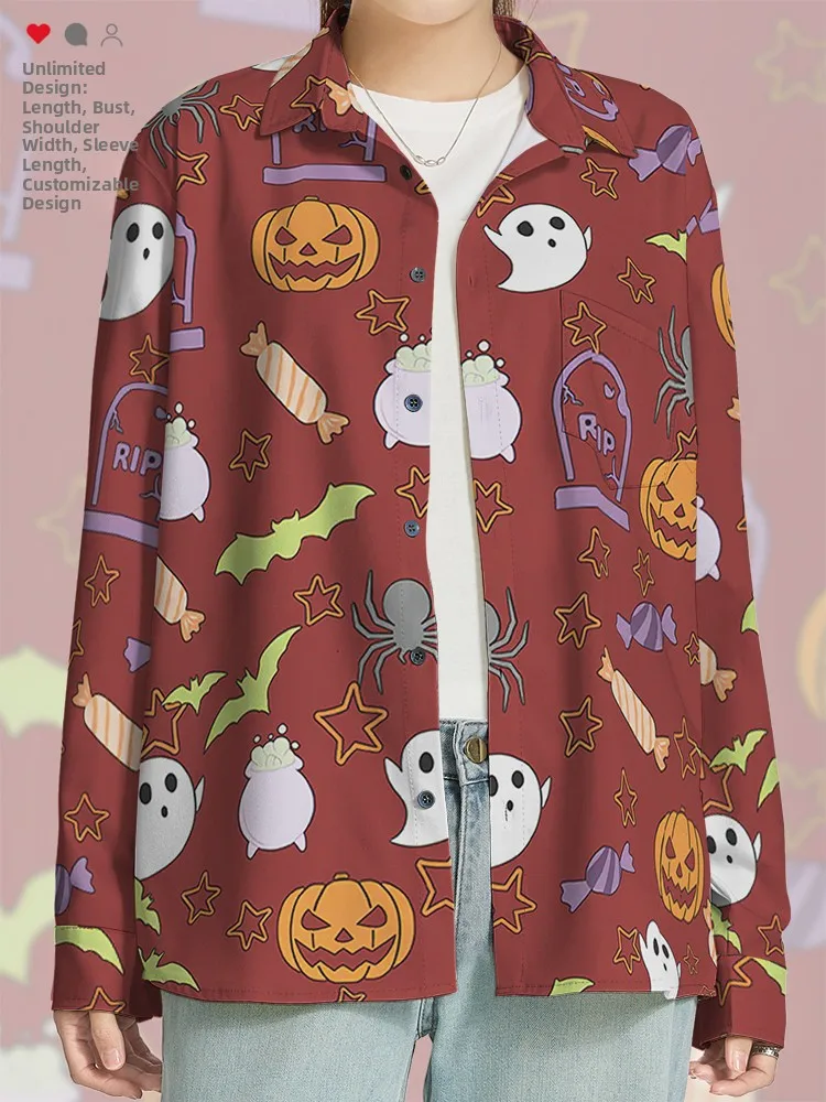 Cartoon Halloween Carnaval Fiti Pompoen Hoofd Ghost Personali Eenvoudig Lang Sve Irt Ex Casual Print Polyester Blend
