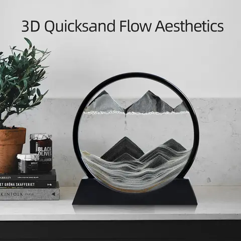 Sandscape 움직이는 모래 아트 그림 라운드 유리 심해 Quicksand 공예 홈 장식 선물 3D 액체 모래 시계 흐르는 모래 그림