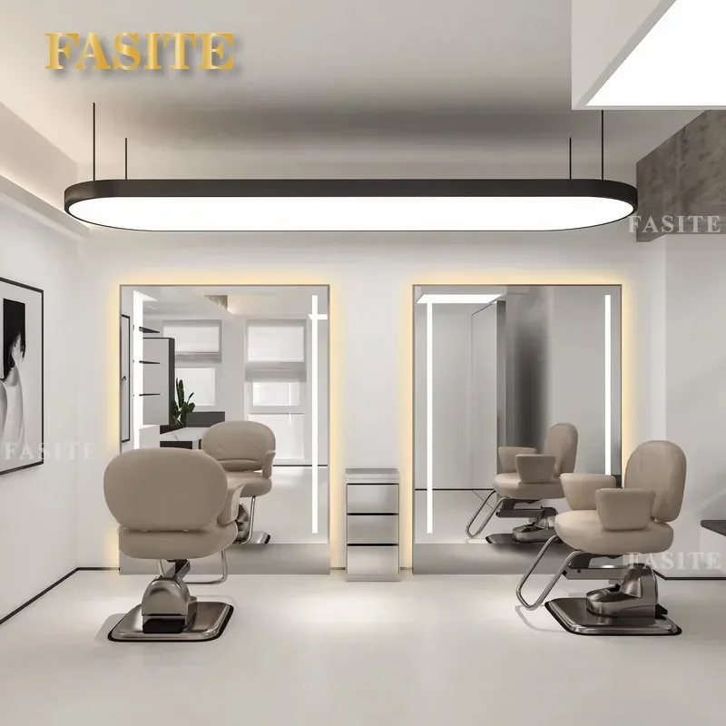 For Hair Barber Shop Floor Mirror with Lamp Single Double Sided Trendy Styling Station for Perm Dye Cutting Modern